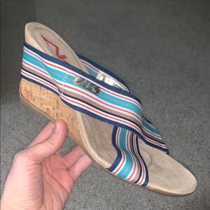 Vintage Anne Klein Sport Aklilita- Women's Striped Wedge Sandals - Multicolor